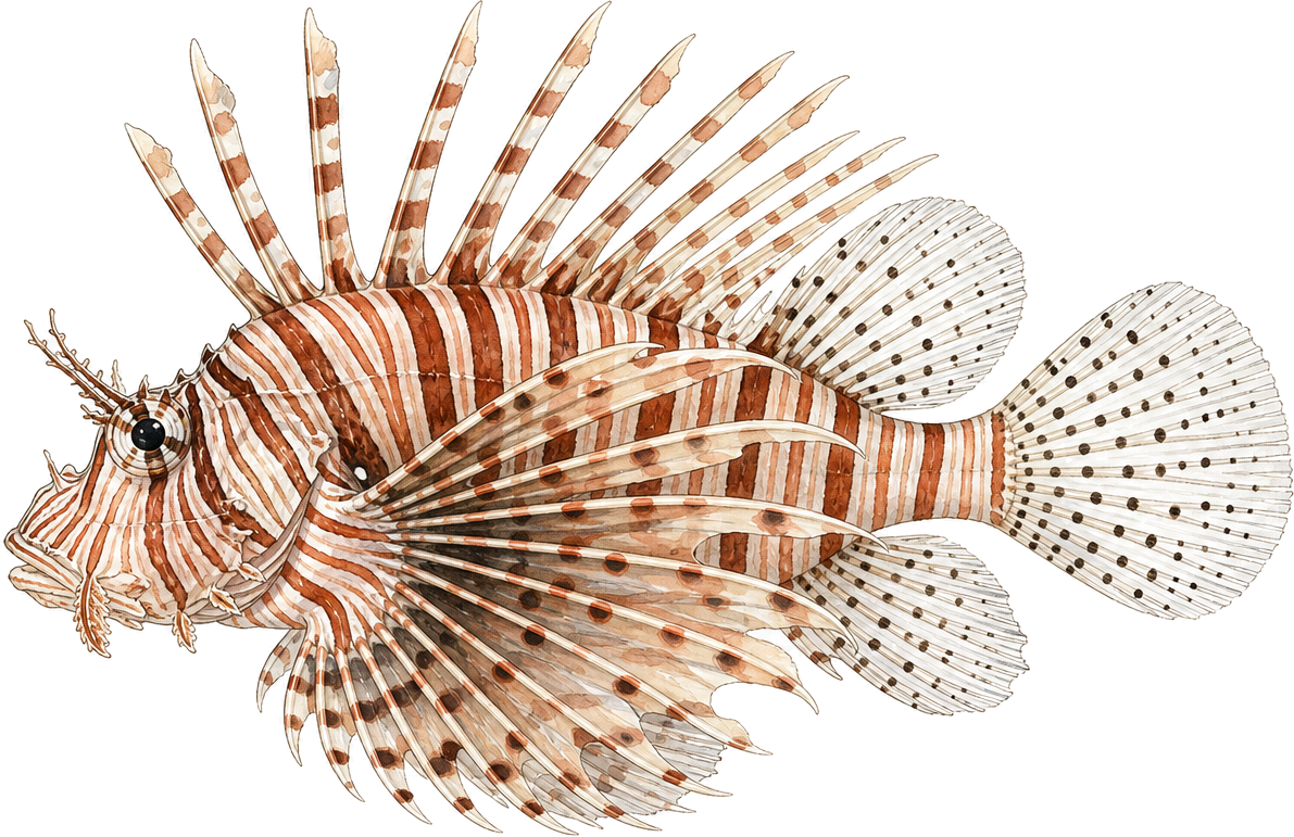 Red lionfish, original illustration
