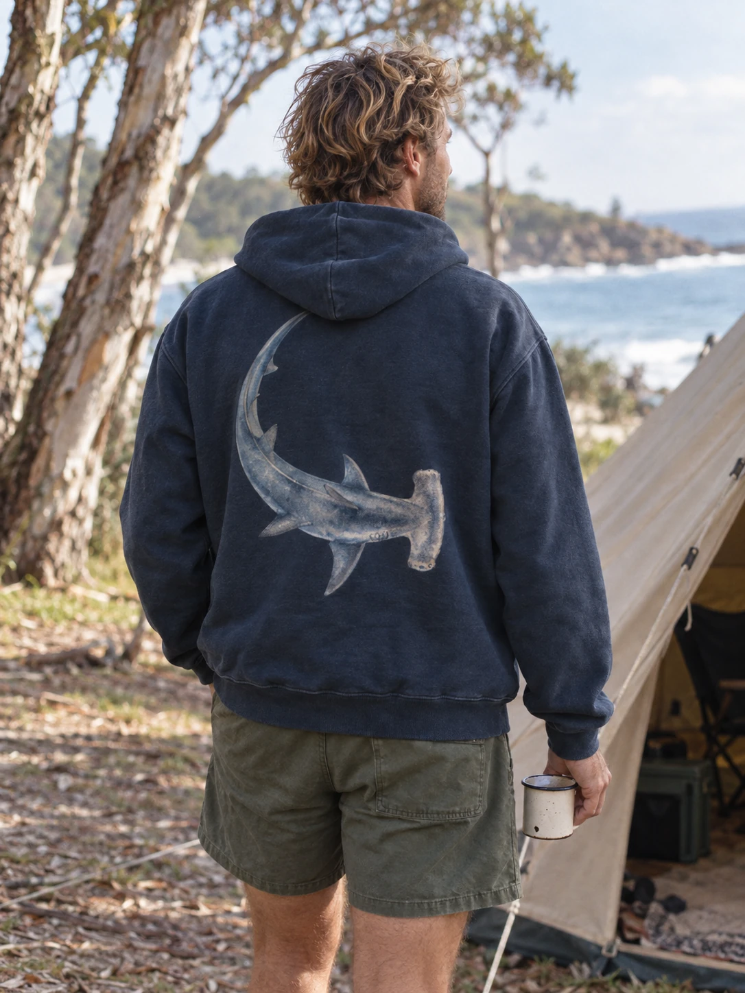 Hammerhead shark Bit of Warmth hoodie in Navy