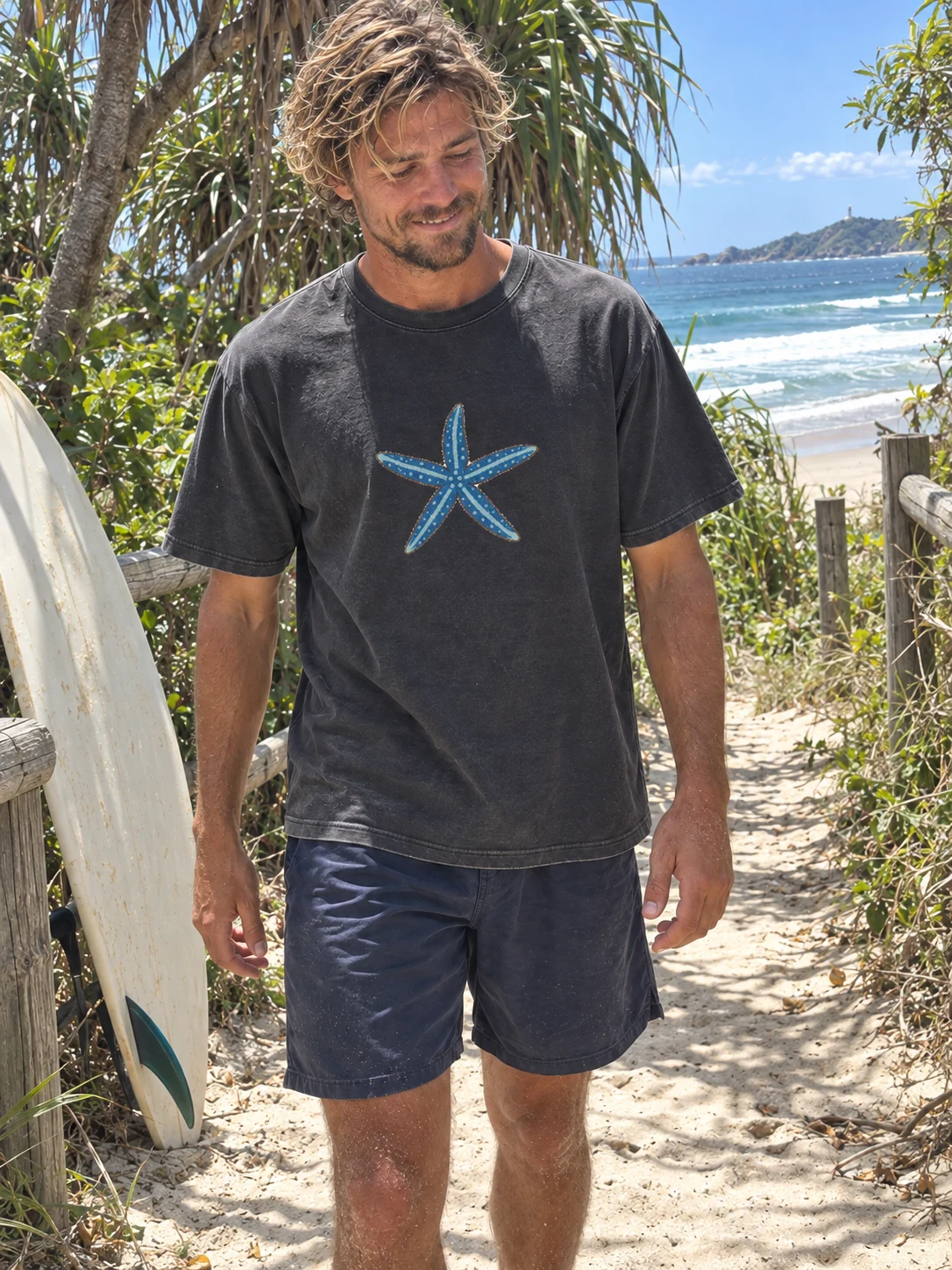 Blue sea star Little Shoal t-shirt in Washed black