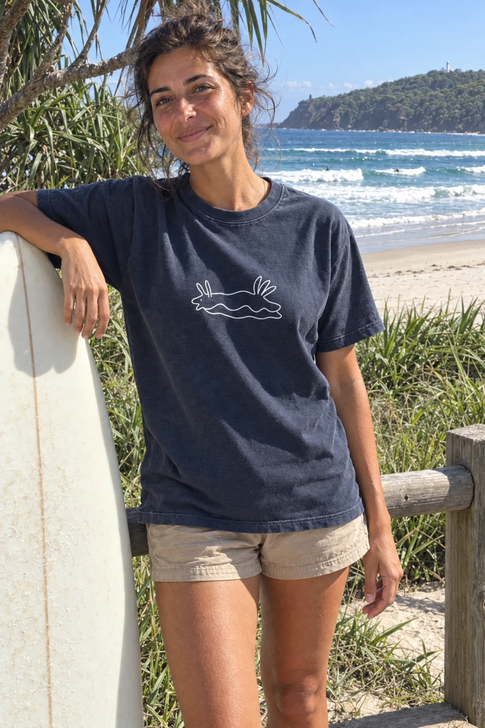 Apolegma nudibranch t-shirt in Navy, shown on a model