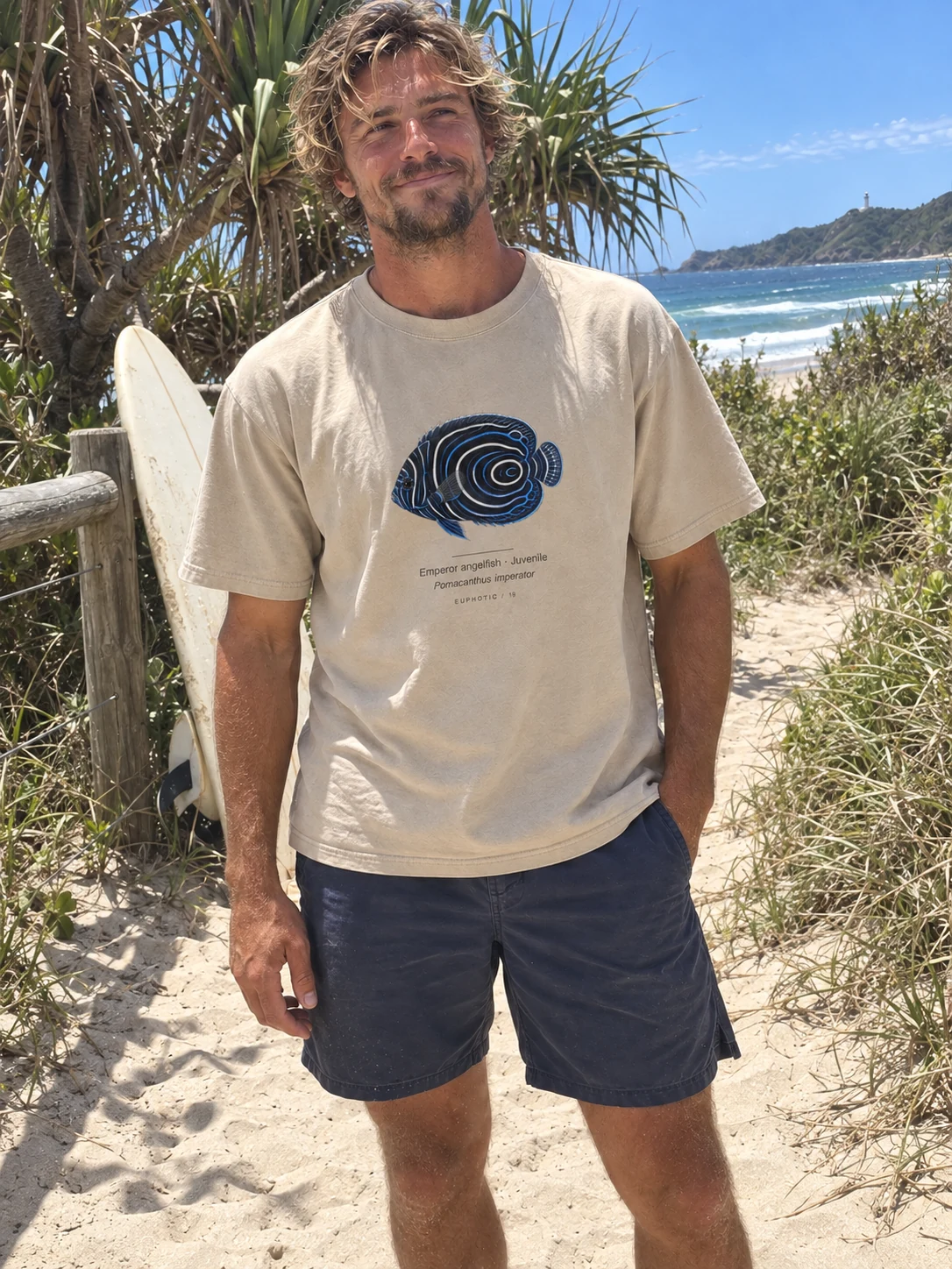 Emperor angelfish · Juvenile Reef Plates t-shirt in Washed sand