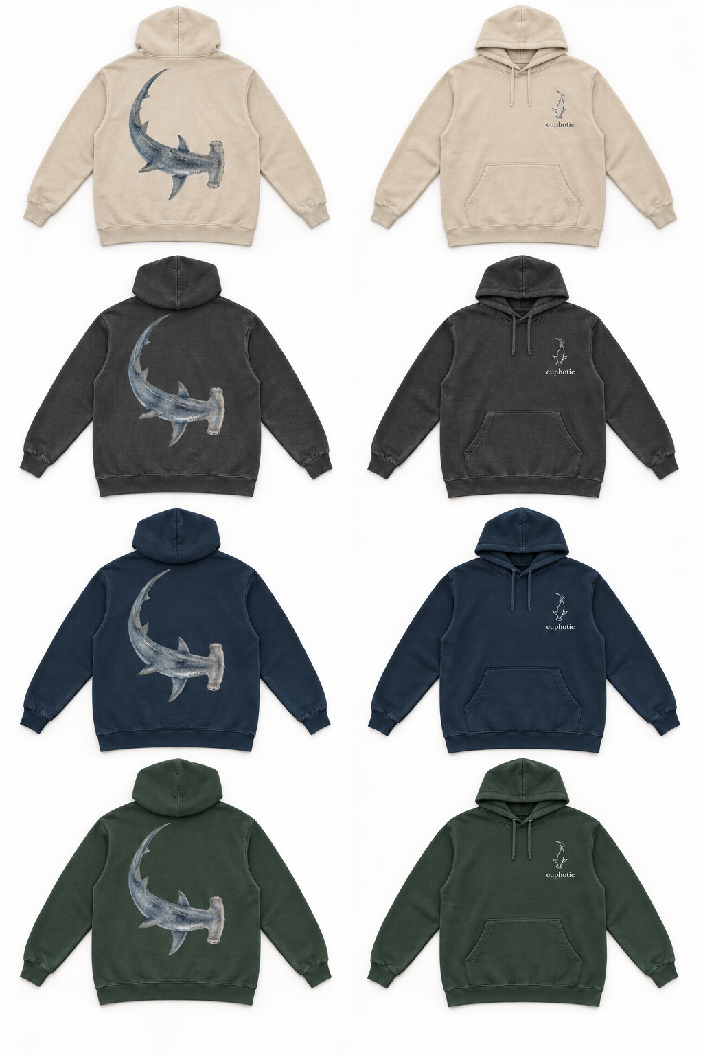 Hammerhead shark hoodie in Navy, back view