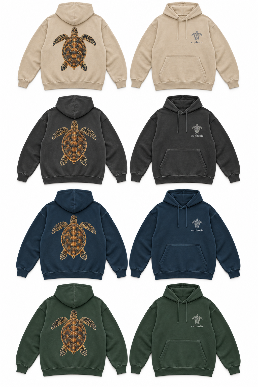 Hawksbill turtle hoodie in Washed sand, back view