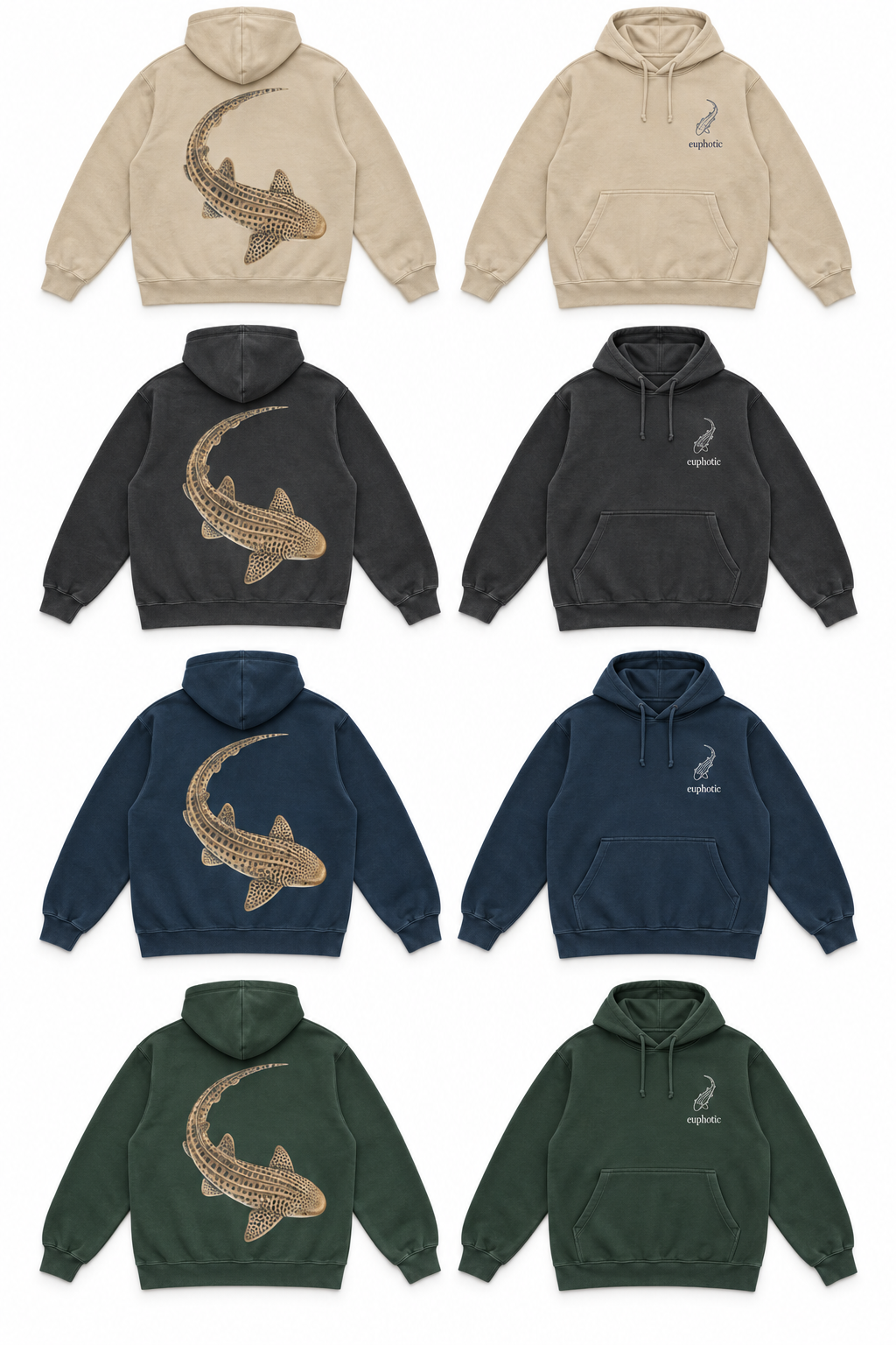Leopard shark hoodie in Washed sand, back view