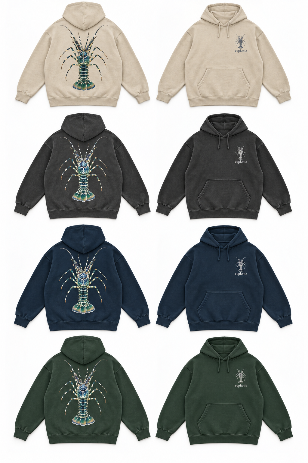 Porcelain lobster hoodie in Forest green, back view