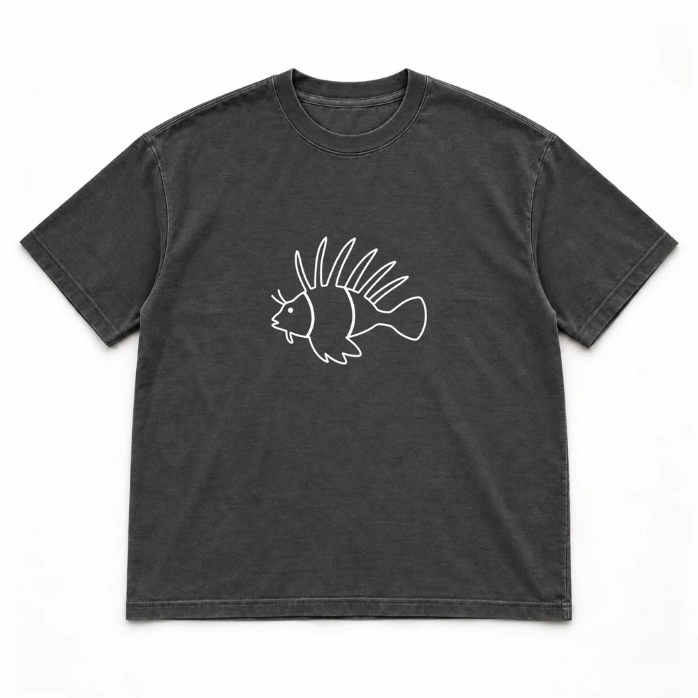 Red lionfish Night Dive tee in Washed black