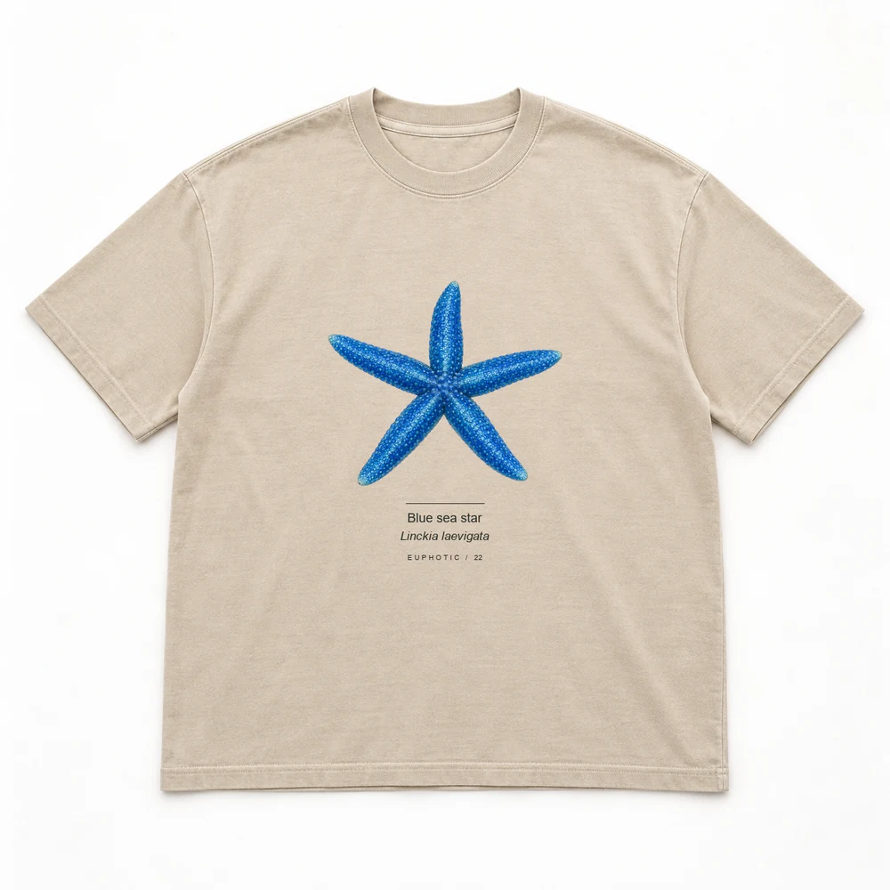 Blue sea star Reef Plates tee in Washed sand