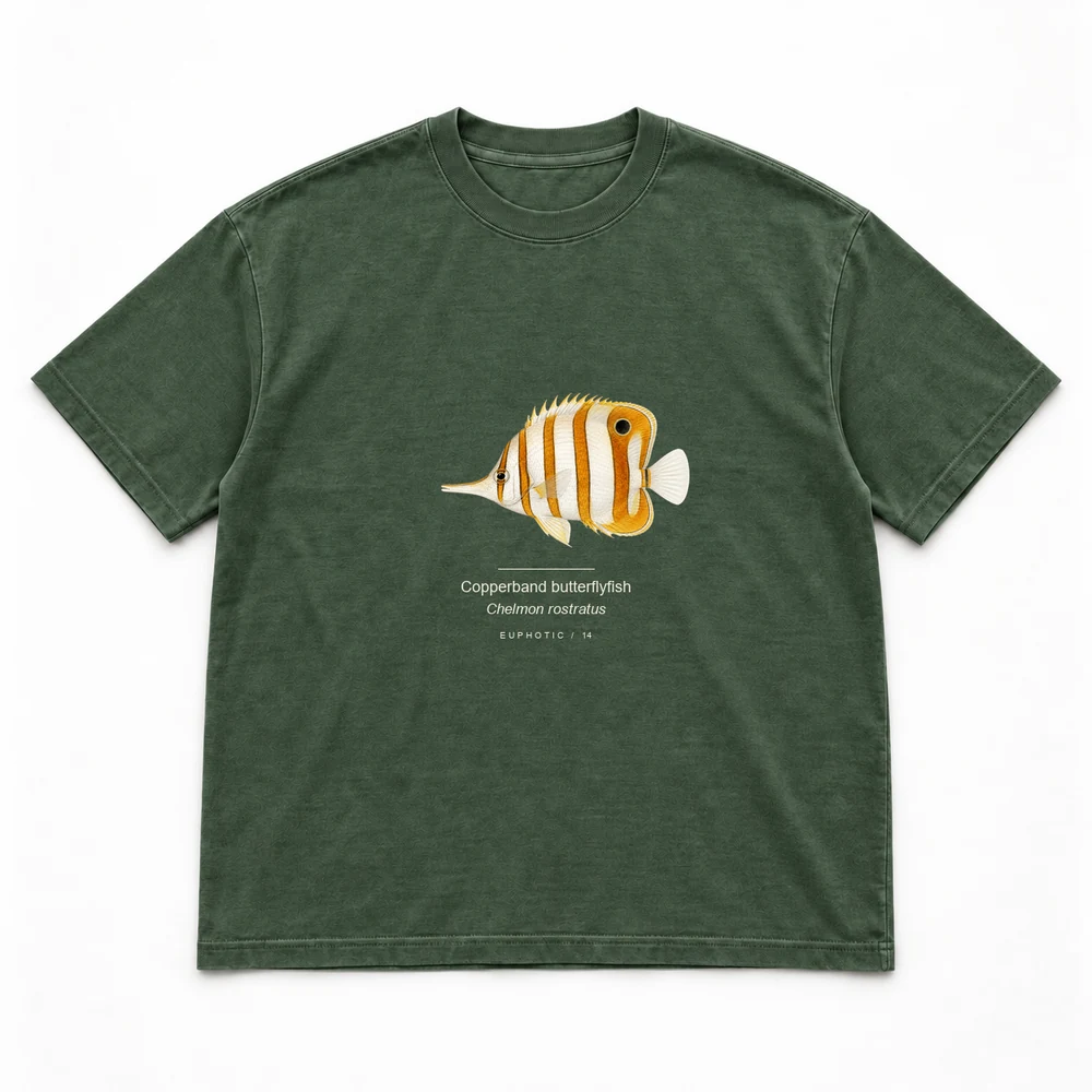 Copperband butterflyfish, Forest green tee