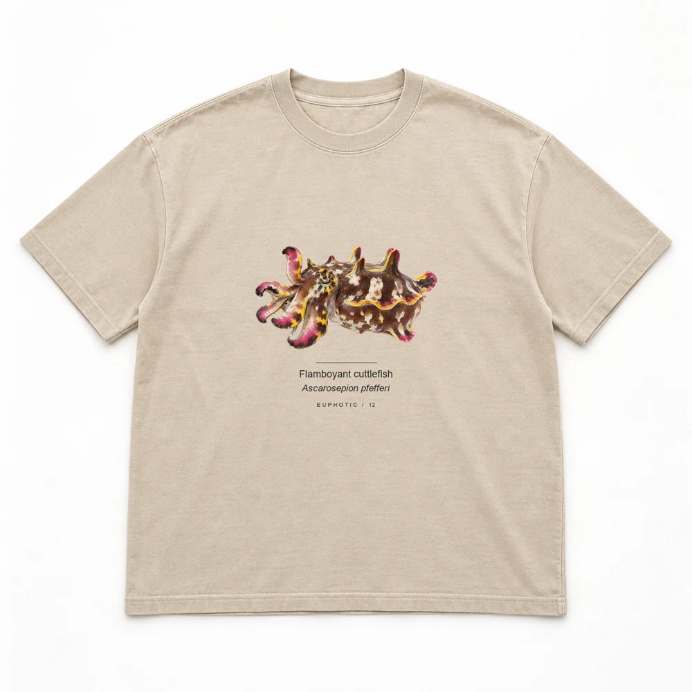 Flamboyant cuttlefish Reef Plates tee in Washed sand