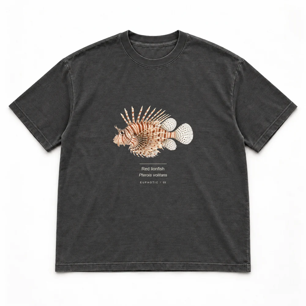 Red lionfish, Washed black tee