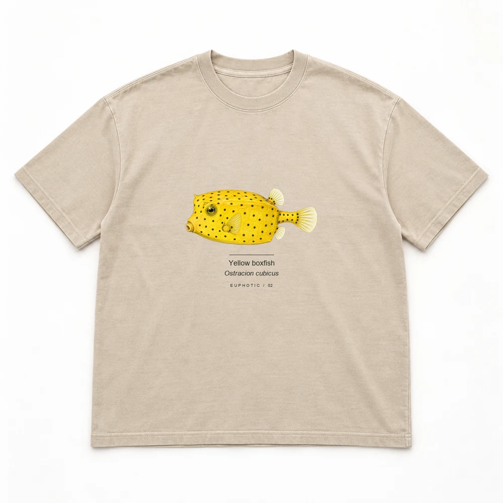 Yellow boxfish Reef Plates tee in Washed sand